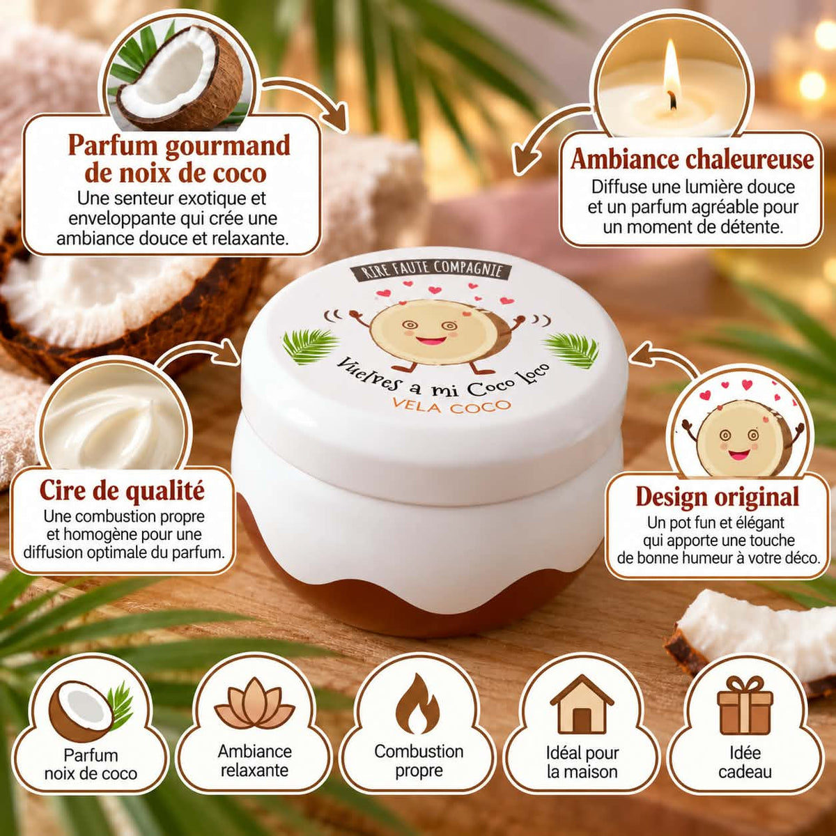 🥥🌴 BOUGIE PARFUMÉE COCO – « VIVE LES AMIS COCO LOCO » 🌴🥥
