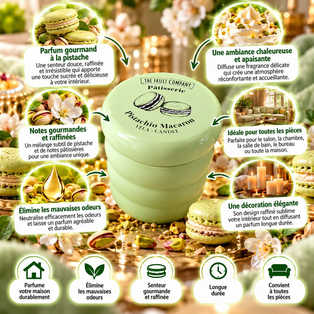 💚🕯️ BOUGIE PISTACHIO MACARON – THE FRUIT COMPANY 🕯️💚