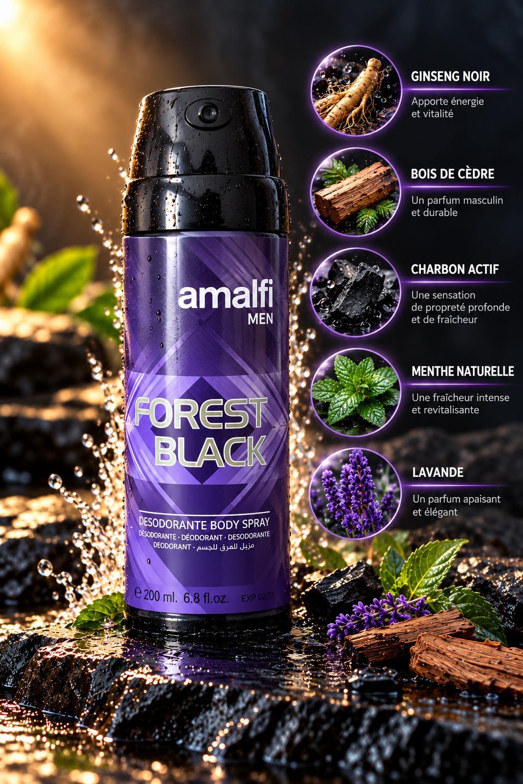 Forest Black - Déodorant homme Amalfi (frais & boisé)
