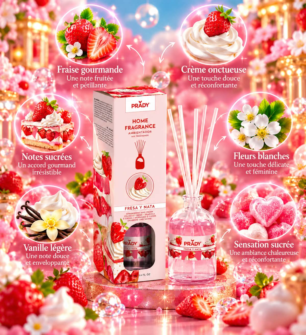 Mikado d'ambiance " Fraise & Creme