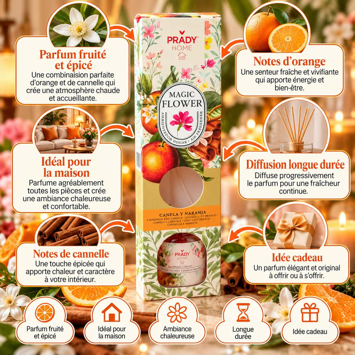 Mikado d'ambiance " Orange Canelle "