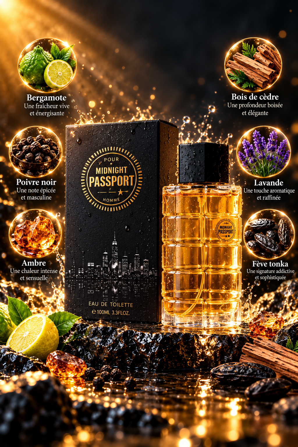 Eau de Parfum Midnight Passeport Pour Homme 100ml - Coscentra